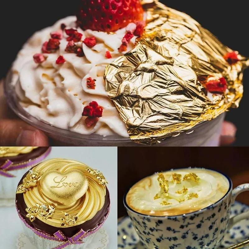 100 Peças Papel Folha Dourada Ouro Imitação Prata Folha de Ouro Para Decoração de Bolo Papel Artesanal Festa de Aniversário Decoração de Casamento