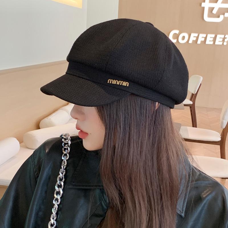 Autumn and Winter New Letter Octagonal Hat Japanese Literary Retro All Match Painter Beret Big Head Duck Tongue Hat