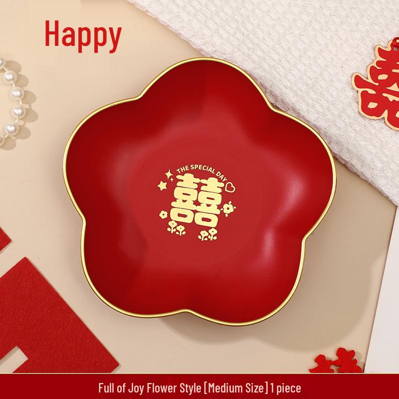 Wedding & Engagement Fruit and Candy Plate - Elegant Red Ornament for Living Room
