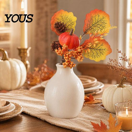 Multi-element Fall Bouquet Autumn Flower Bouquet, Artificial Floral Picks with Maple Leaves Pumpkins Pine Cone Stems Berries Cones for