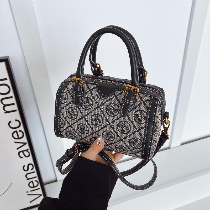 

Women s High-End Boston Old Flower Print Crossbody Shoulder Bag - Round Barrel Design