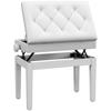 Panca per pianoforte, panca per tastiera in legno massello regolabile in altezza, vano portaoggetti, 55 x 33 x 48-58 cm bianco
