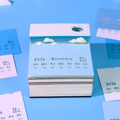 Time Piece Calendar 2026 Desk Calendar With Led Light 3D Tear-Away Calendar Paper Carving Art Memo Pad Notepad Gift Christmas