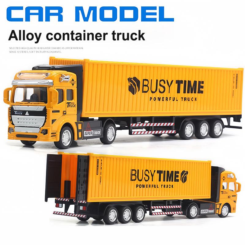 1:48 Alloy Container Truck Model Simulation Pull Back Large Container Truck Children's Engineering Truck Toy Birthday Gift