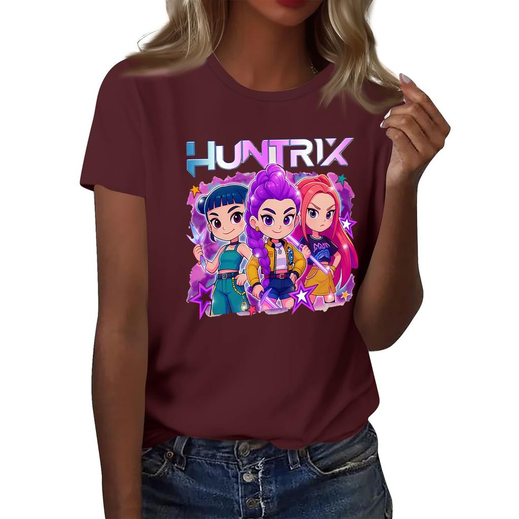 Women's  Group 2D Printed Round Neck Short Sleeve Top