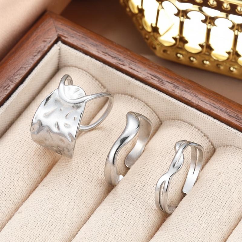 Stainless Steel Punk Metal Pleated Open Ring Set for Women Hip-Hop Gold Color Disc Geometric Index Finger Rings Gothic Zircon