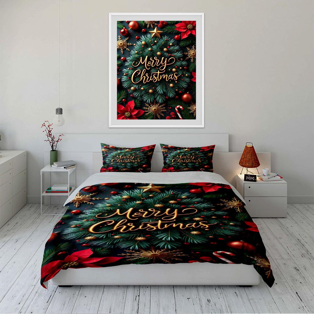 Merry Christmas Holiday Bedding Set Bedding Set (1 Duvet Cover, 2 Pillowcases, Duvet Not Included)