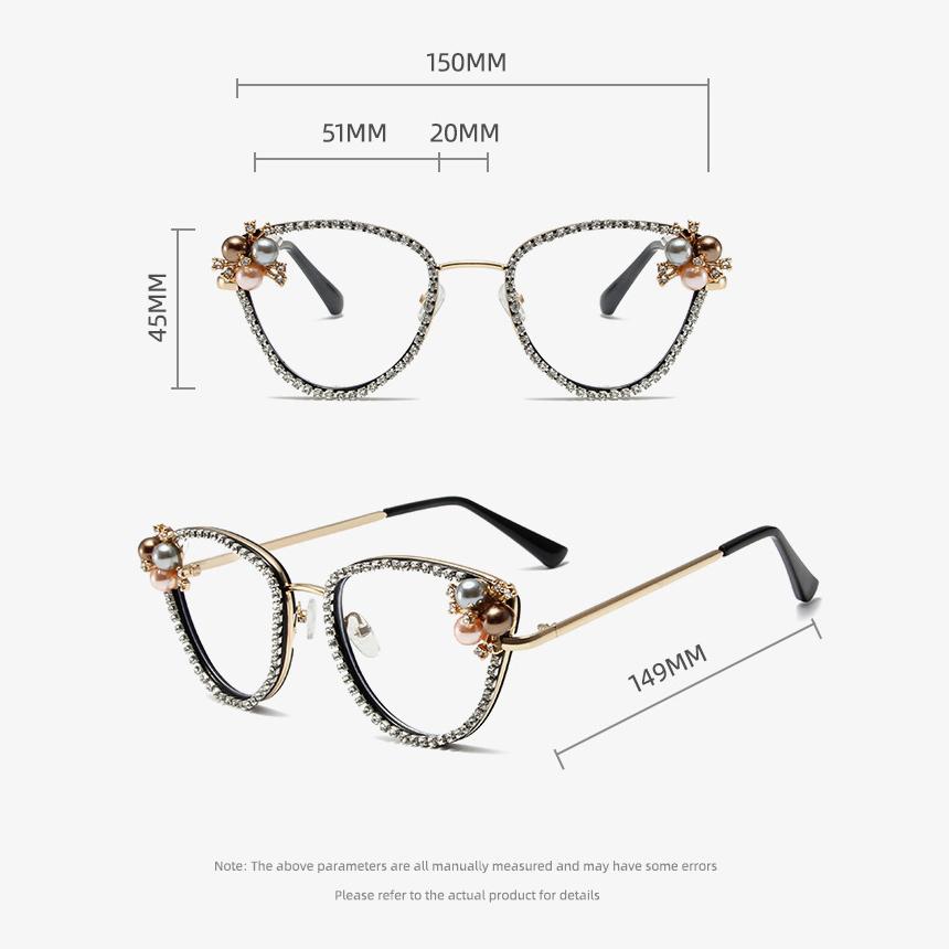 Vintage Sexy Ladies Cat Eye Anti Blue Light Optical Glasses Frames Women Luxury Brand Designer Diamond Pearl Clear Eyeglasses