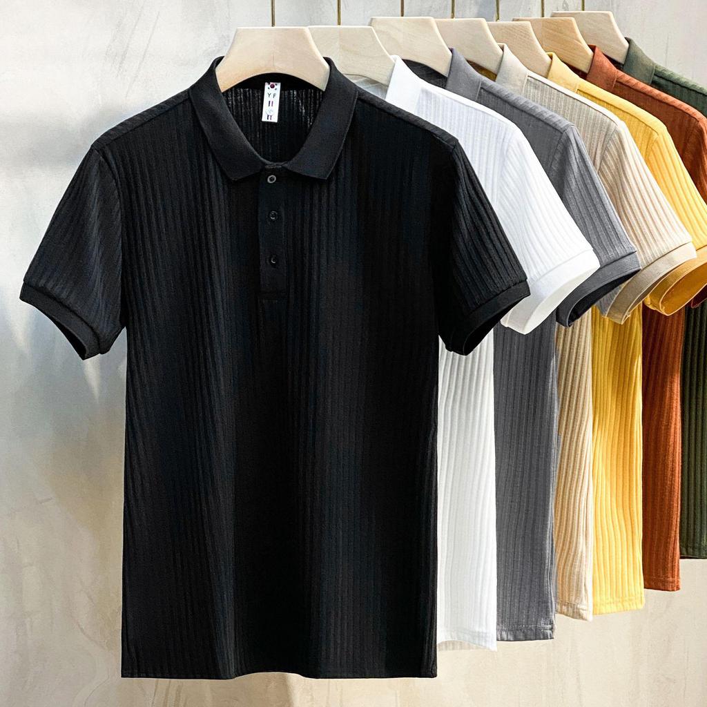 2023 Trendy Mercerized Knitted Polo Shirt – Striped, Short-Sleeved, Lapel Men's Summer Top
