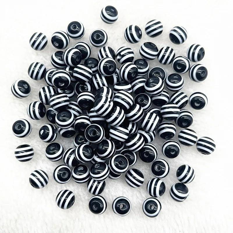 8/10/12mm Round Resin Beads Stripe Spacer Beads for Jewelry Making Children Handcraft Department DIY Bracelet Accessories