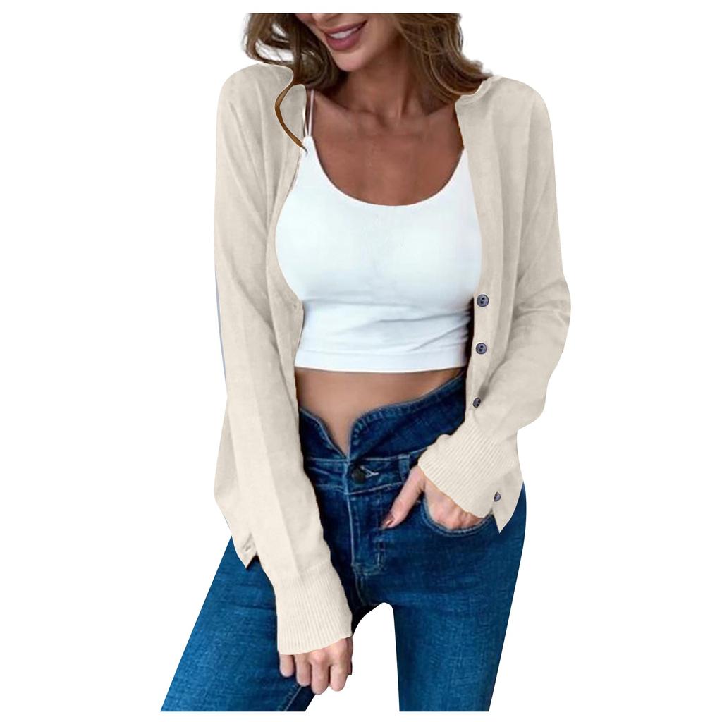 Women's Autumn Button Solid Color Long Sleeve Cardigan Women's Knit Sweater