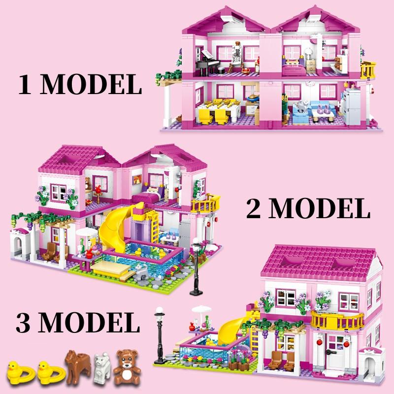 1018 Teile Stadt 1 Ändere 3 Sommer Doppelstöckiges Villenhaus Rutsche Bausteine Freunde DIY Garten Weihnachten Geburtstagsgeschenke