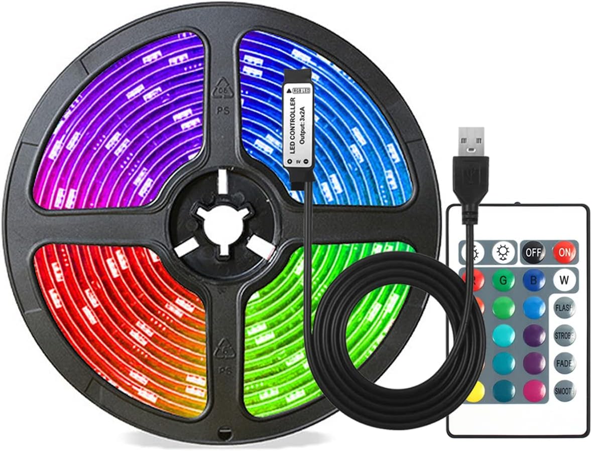 

Светодиодная USB-лента 5 м, меняющая цвет 5050 RGB, гибкие светодиодные лампы с 24 клавишами для детской игровой комнаты, домашней вечеринки, подсветки телевизора 2m