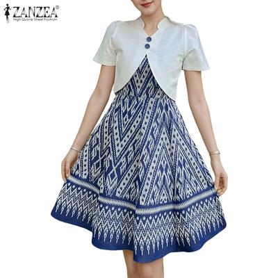 Women Casual Summer Short Sleeve Patchwork Print Dress