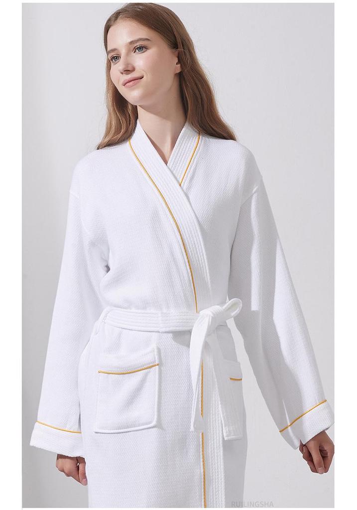 Luxury 5-Star Pure Cotton Bathrobe: Absorbent, Quick-Dry, Long Style for Men, Women, Couples, Suitable for All Seasons.
