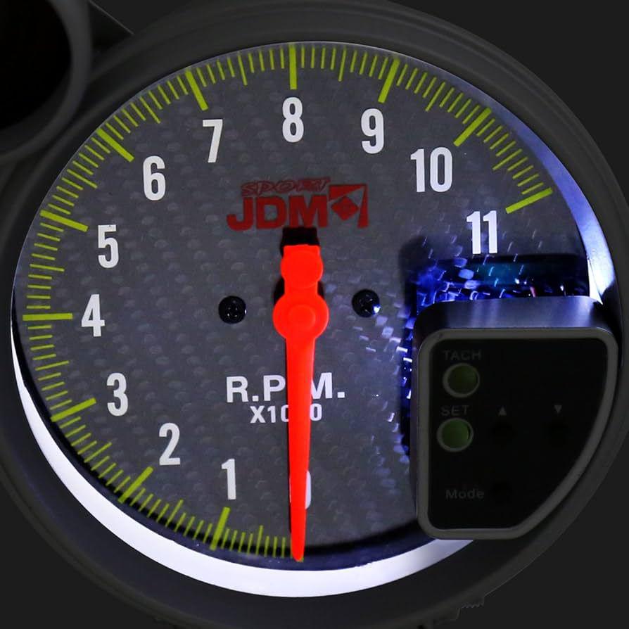 5" Racing Tachometer with Real Carbon Fiber Face and Warning Light - Silver Shell