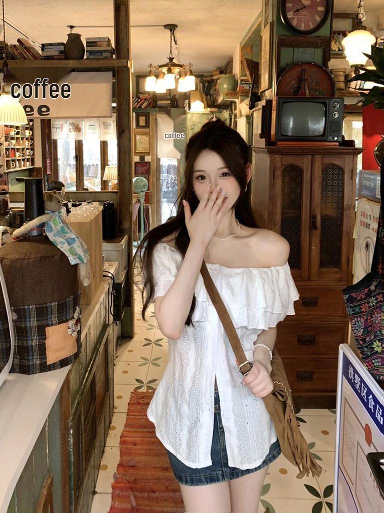 Plus Size Off-Shoulder Short-Sleeve Slimming Blouse for Women - 2026 Summer Collection