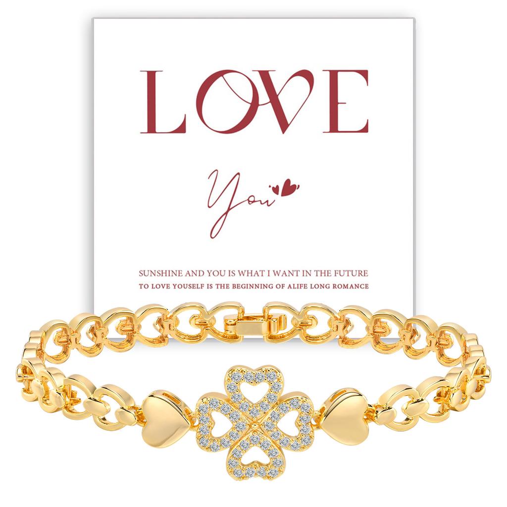 Vnox Luxury Lucky Four Leaf Leaves Clover Bracelets for Women Girls, Colored Flower Vintage Wristband, Love Gift for Wife Her GF