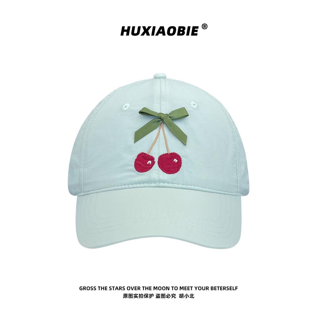 Korean Sweet Cherry Embroidery Baseball Cap Women Summer Quick Dry Breathable Face Slim Sun Hat Outdoor Travel Sun Peaked Cap