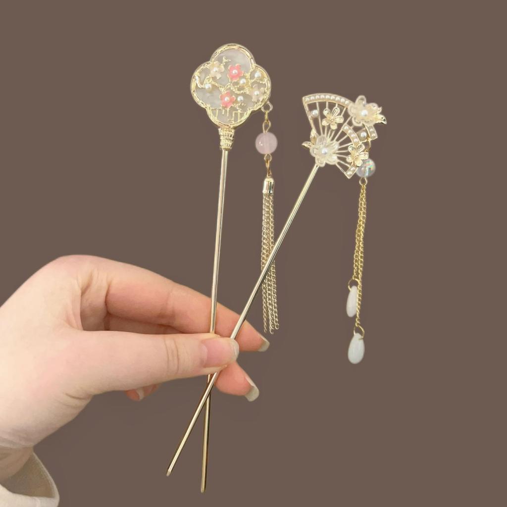 Antique Flower Scalloped Hairpin, Advanced Sense, New Chinese Tassel Step Hair Hairpin, Hanfu Xiuhe Disc Hair Hairpin Hair Accessories