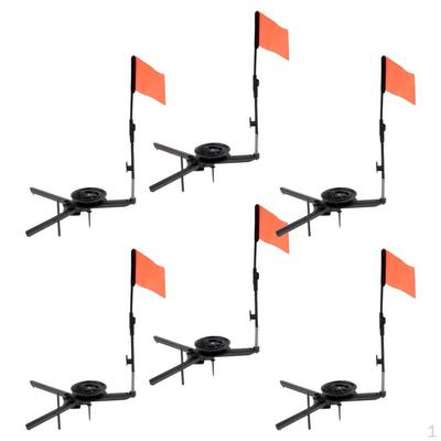 6pcs Cannes à Pêche sur Glace Avec Capuchon Troué et Drapeau Orange