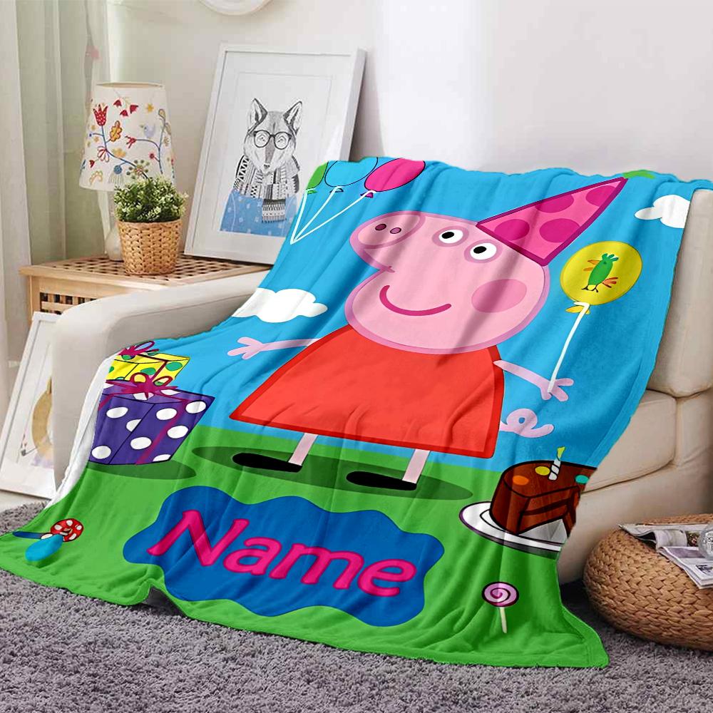 Customiz Name Personality Peppa Pig Blanket Soft &Warm Sofa Office Bed Travel Lunch Break Blanket, Gift Suitable All Seasons