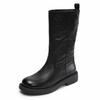 Light Luxury Hand Grab Retro Medium Boots Winter Leather Wide Knight Boots Straight British Fleece Boots