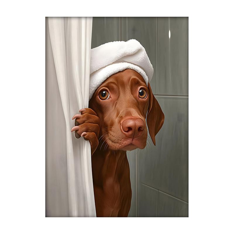 Cute Shower Dog Bathroom Decor Poster Dog in Bathtub Print Animal Murals Canvas for Home Decor Dog Lover Gifts