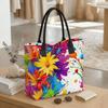  Colorful Floral Print Canvas Tote Bag Casual Large Capacity Shoulder Handbag for Daily Use