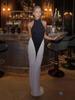 Elegant 2025 Black & White Patchwork Sleeveless Pleated Evening Dress