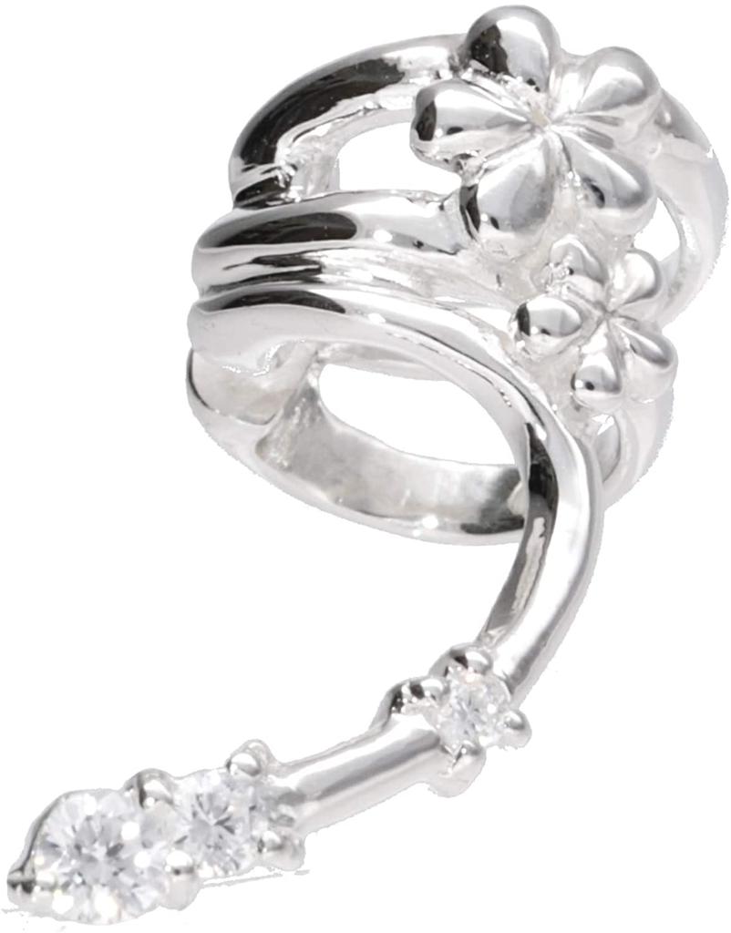 Shinjuku Gin no Kura Flower and Zirconia Silver 925 Ear Cuff (Single Earring) - Simple Design for Women