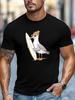 Unisex Mustard Yellow Crew Neck Tee Cool Seagull With Beanie Sunglasses Surfboard Graphic Soft Short Sleeve Beach Surfer Loose Male