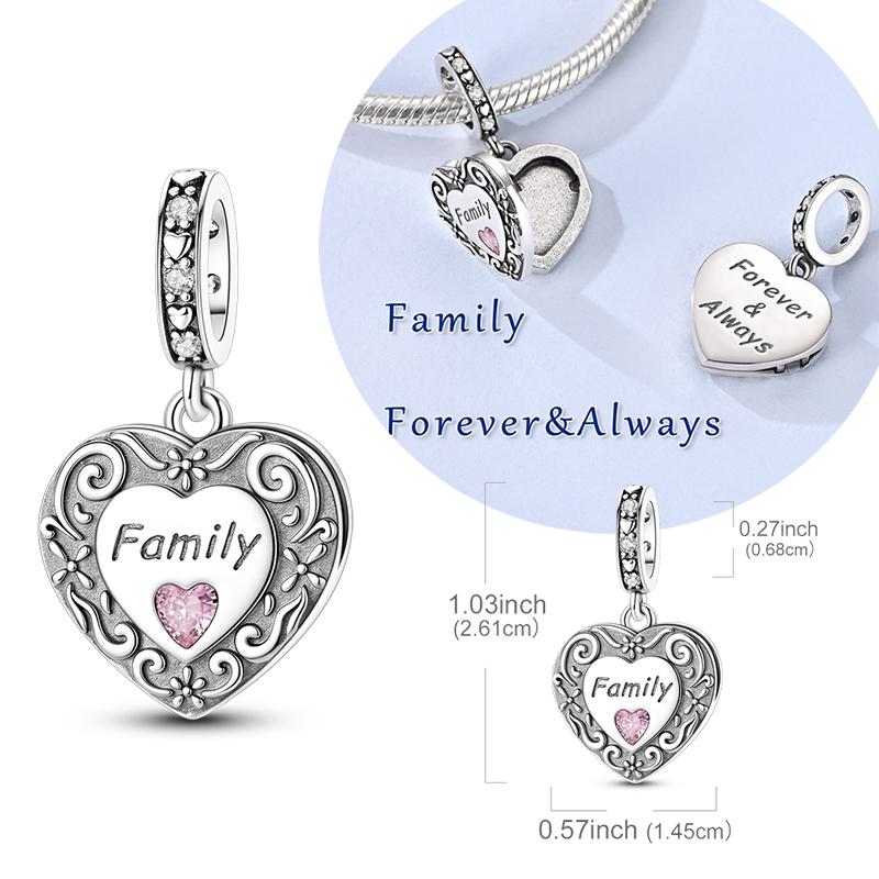 Original 925 Sterling Silver Bead Charms Family Heart Photo Frame Pendant Fit Original Bracelet For Women DIY Jewelry Gift