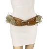 Cós Elegante para Mulheres de Pelúcia Luxuosa Cor Maillard Cinto Retro Estiloso Punk com Tachas