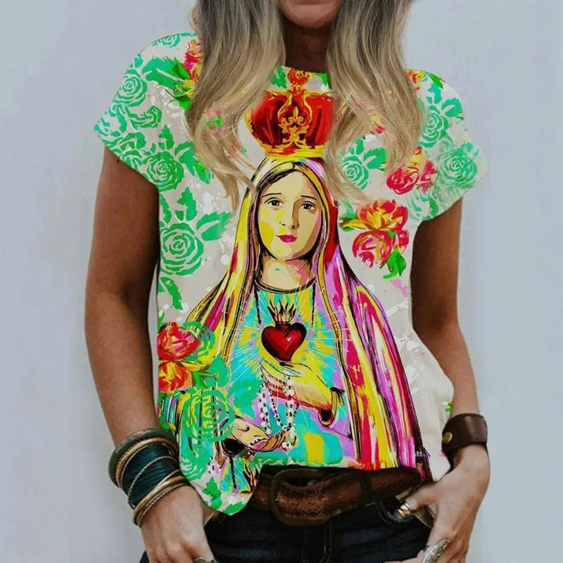 Ladies T Shirt Virgin Mary Casual Harajuku O Neck Tshirt Women Jesus Religious Cartoon 3d Print Top