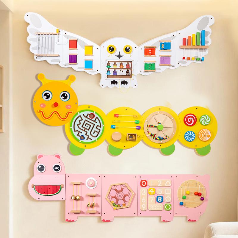 Деревянная развивающая пазл-декорация на стену для детского сада 150x40