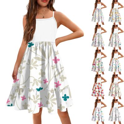 The Summer Children Condole Girls Printed Sleeveless Cute Flower Princess Leisure Dresses