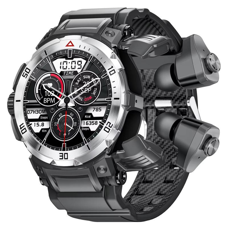 

GT100 Pro Наушники Смарт-часы Новое обновление 2-в-1 Беспроводная TWS Комбо Bluetooth Разговорные наушники Воспроизведение музыки Гарнитура Смарт-часы серебряный