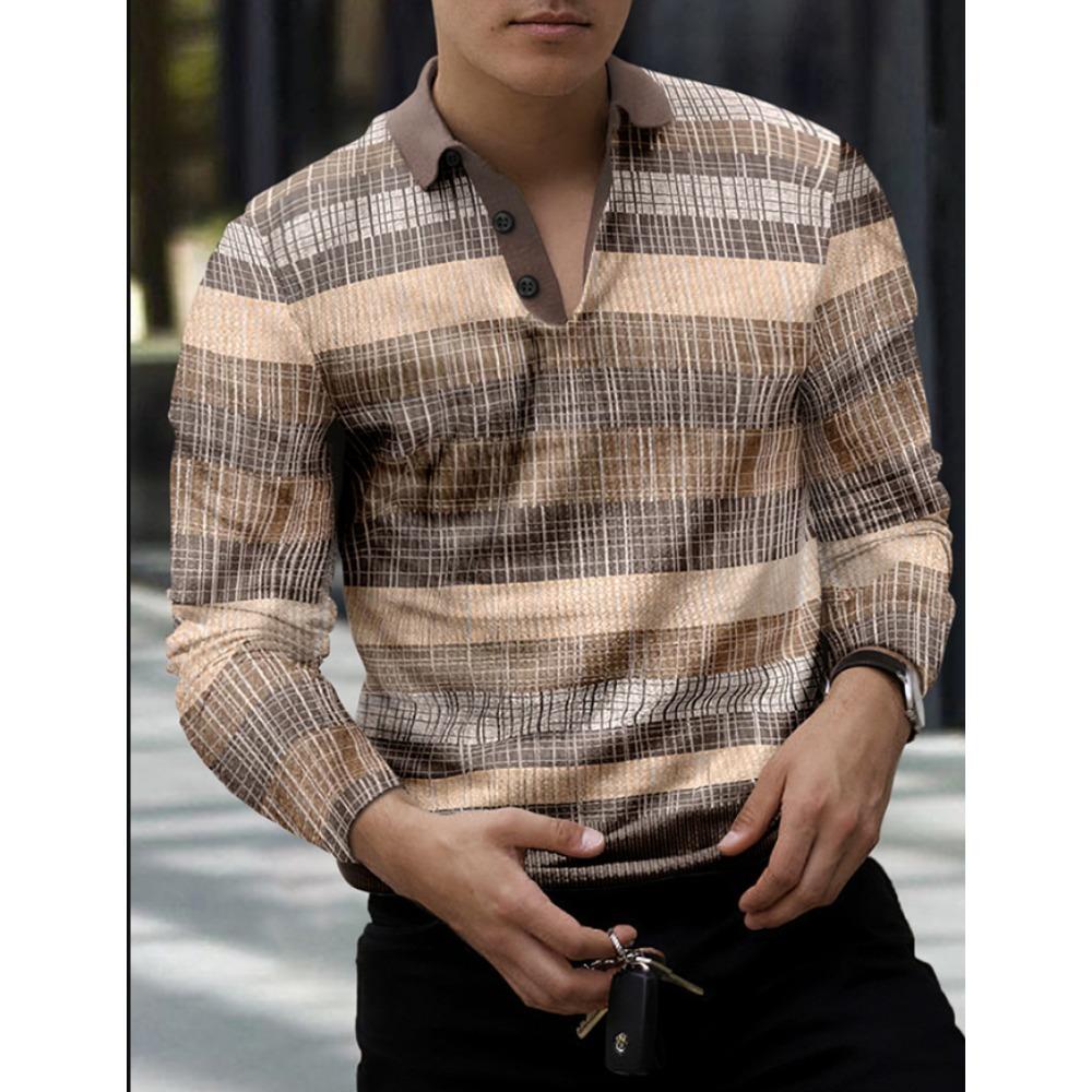 New Men's Sweatshirt Geometric 3D Printed Casual Lapel Polo Shirt