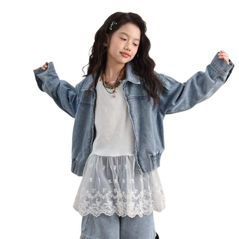 LUSON Girls' Short Washed Denim Jacket