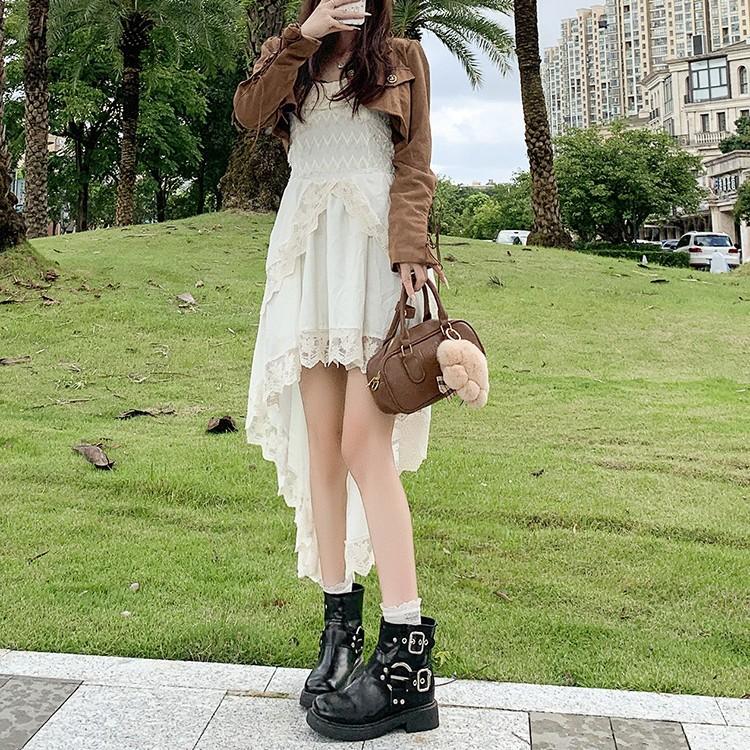 Retro Denim Metal Belt Buckle Short Boots New Women's Shoes Spring and Summer Soft Leather Middle Heel Sleeve Tide