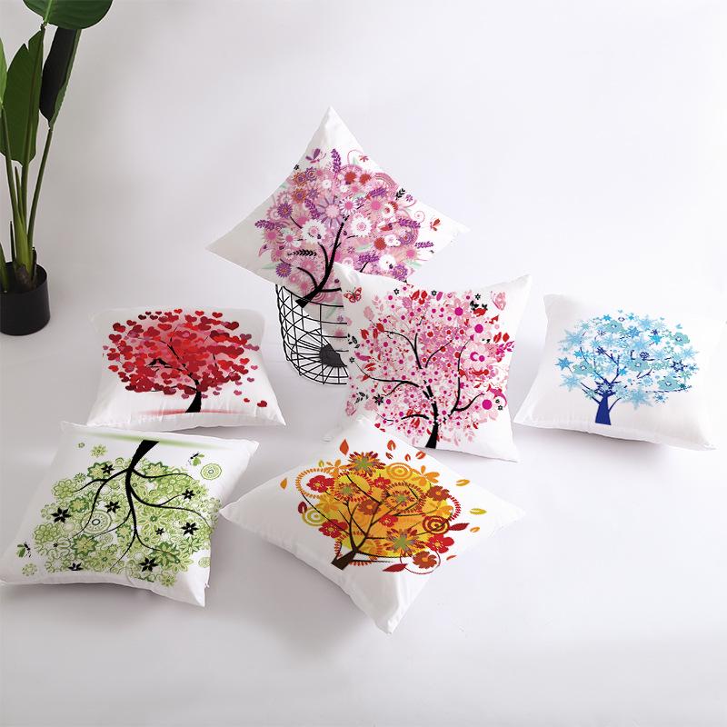 Painted Tree Digital Printed Peach Skin Square Pillow Cushion Cover Home Furnishings