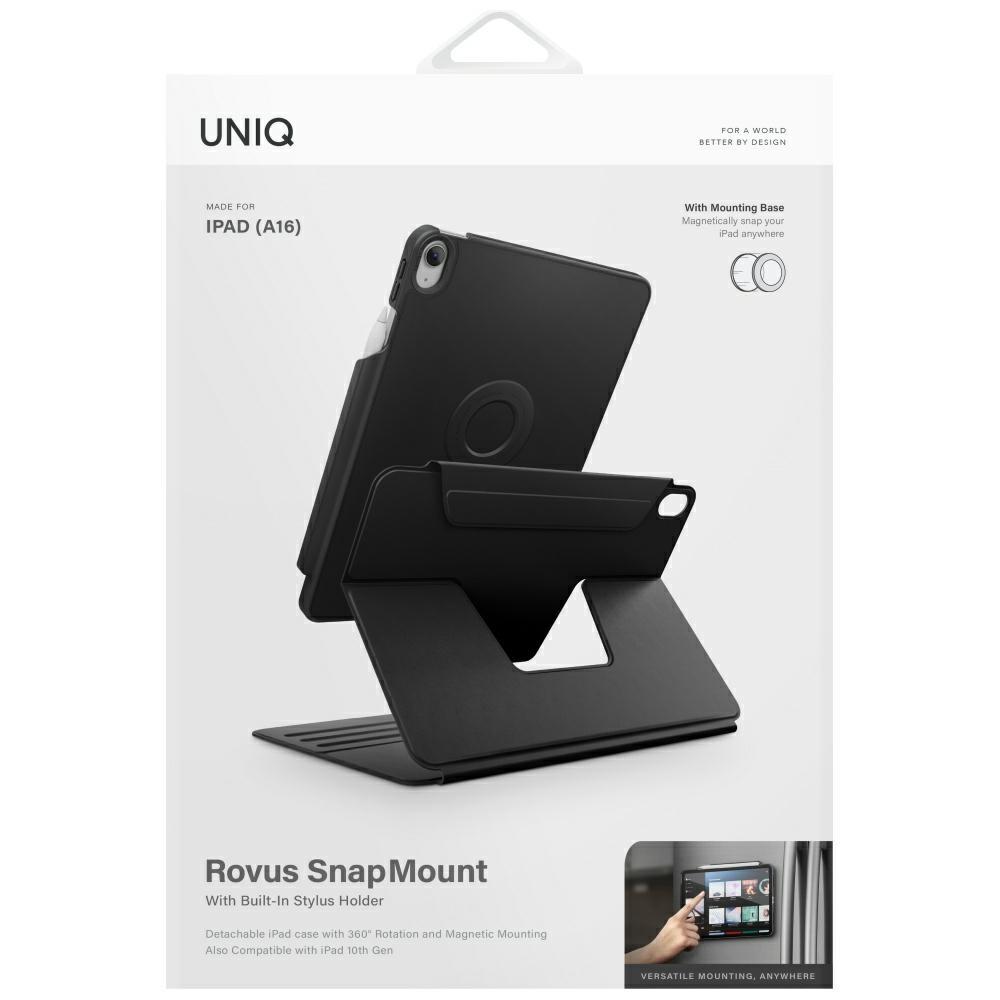 UNIQ Rovus Snapmount Magnetic 360 Rotating Detachable Case for iPad 11" A16 (2025) / iPad 10.9" 10th Gen (2022) Black