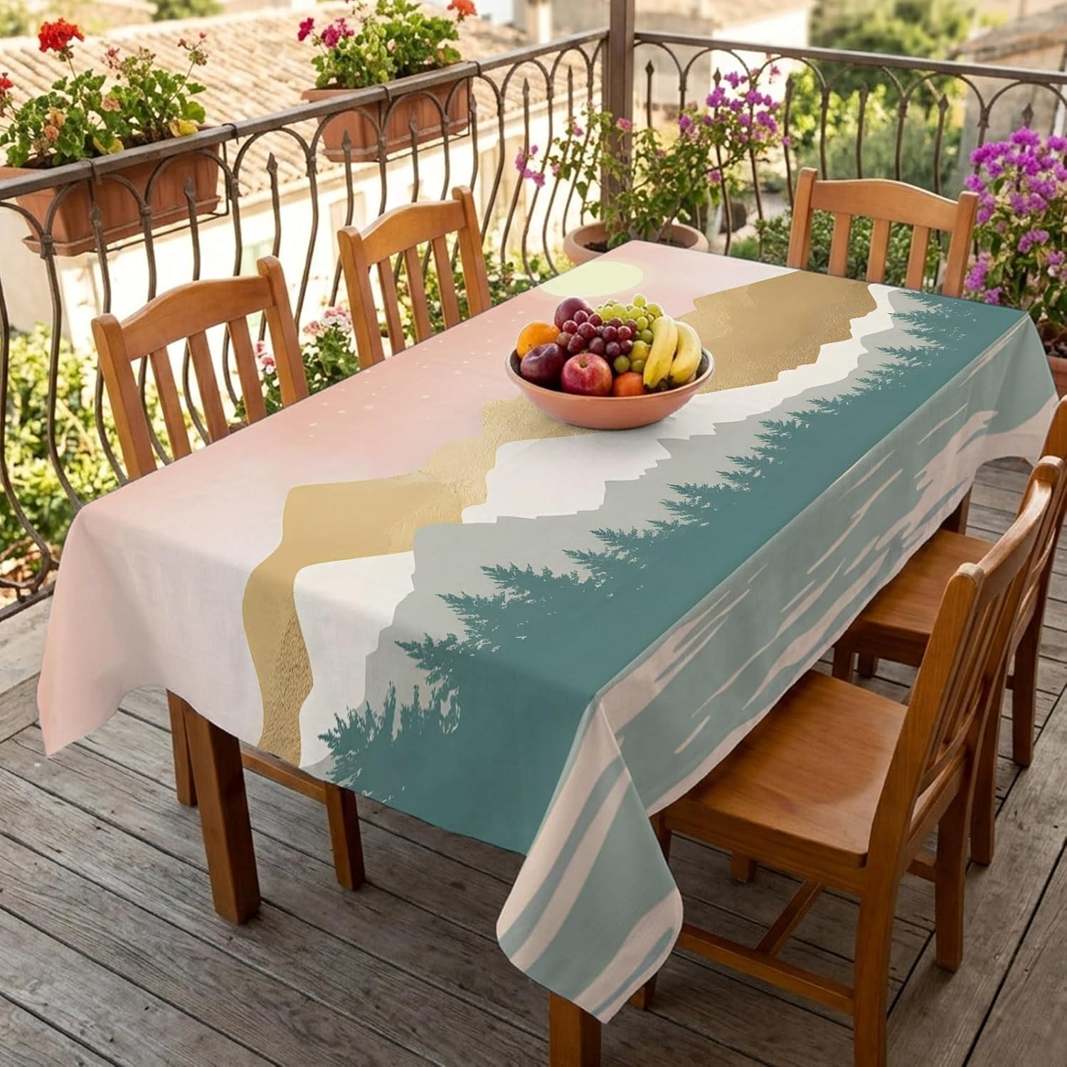 Waterverf Bergmeer Waterdichte Rechthoekige Tafelkleed Mid-Century Modern Zonsondergang Tafelhoes voor Diner Keuken Bruiloft Feest 100x160cm