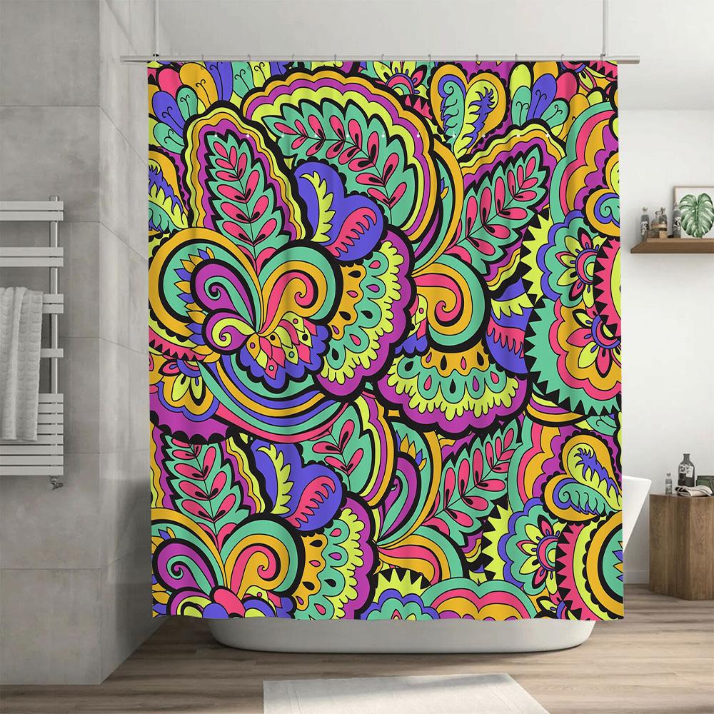 Colorful Printed Shower Curtain with Floral Patterns Perfect for Bathroom Decor