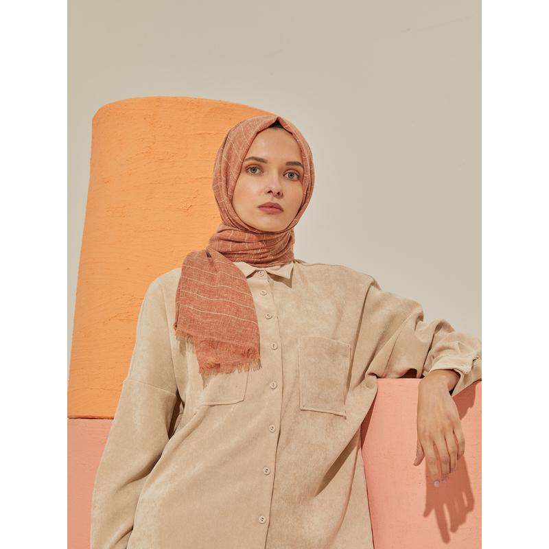 

Хлопковая шаль в полоску с корицей Miray