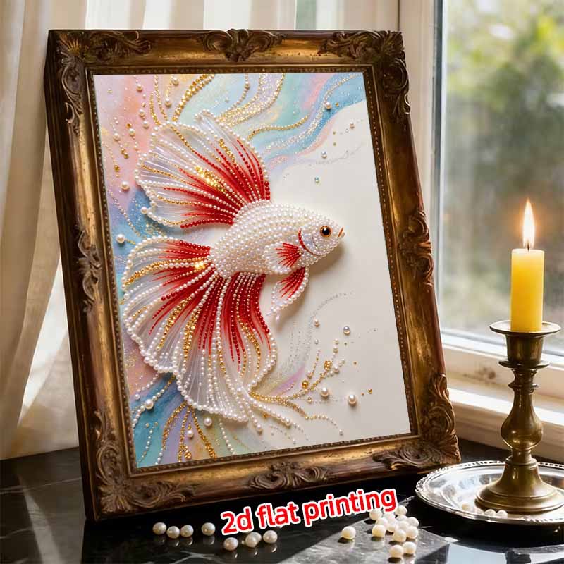 DIY Pearl Art Betta Fish Painting Kit 5D Crystal Rhinestone Embroidery for Bedroom Living Room Wall Decoration Handmade Craft
