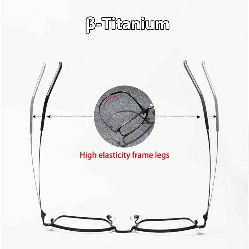 Retro Ultralight Titanium Alloy Optical Prescription Eyeglasses Frame Business Square Photochromic Anti Blue Ray Reading Glasses