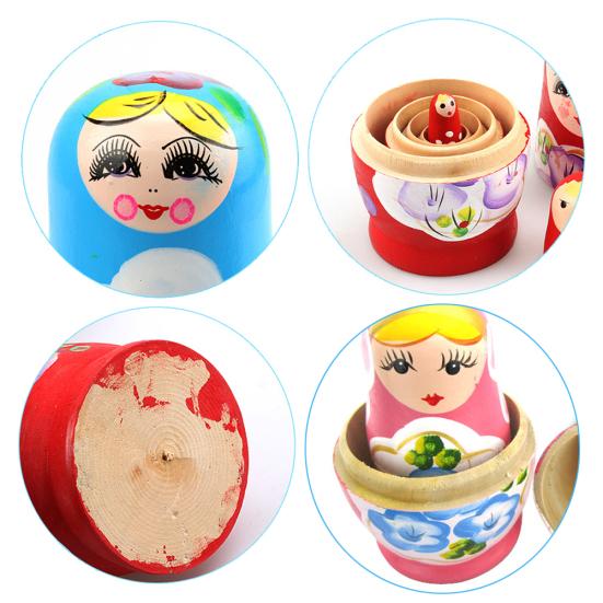 5Pcs Novelty Cartoon Girl Russian Wooden Nesting Dolls Hand Painted Matryoshka
