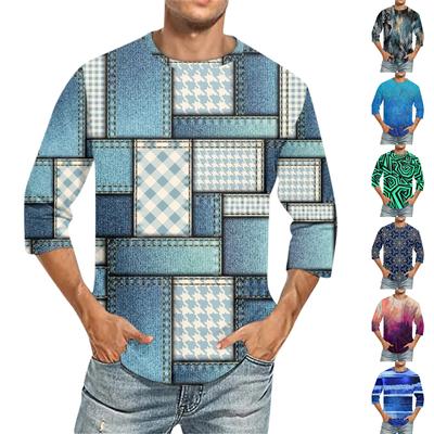 Men'S Round Neck Three-Quarters Sleeve Top Casual Fashion T-Shirt